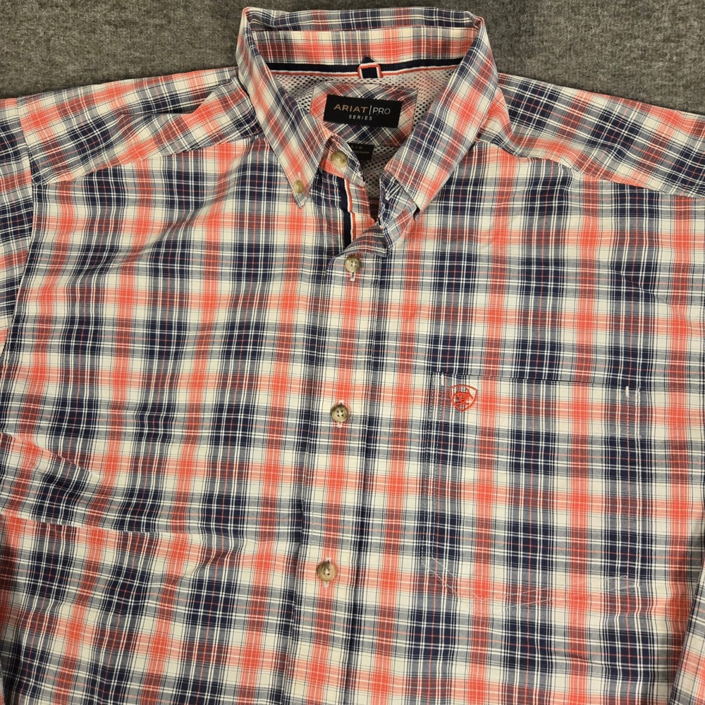 Ariat Pro Series Shirt Men Large Red Blue Plaid L/S Button Down Western Workwear